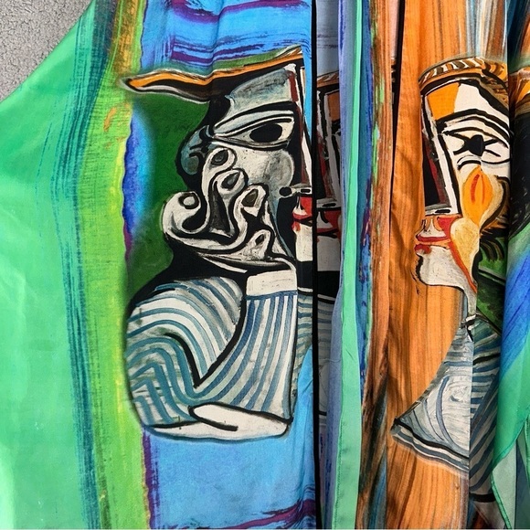 Dilemma Dhun Shroff Kimono Womens Silk Art To Wear Hand Painted Cubism Abstract - Picture 8 of 11
